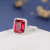 8*10mm Emerald Cut Lab Ruby Diamond Halo Engagement Ring