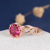 7mm Round Cut Lab Ruby Flower Art Deco Engagement Ring