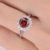 7mm Round Garnet Moissanite Snowflake Halo Engagement Ring