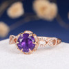 Rose Gold Amethyst Antique Diamond infinity Engagement Ring 