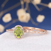 6*8mm Oval Cut Peridot Engagement Ring Bridal Set