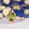Peridot  Art Deco  Diamond Beaded Milgrain Unique  Engagement Ring