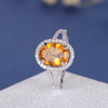 Oval Cut Citrine Halo Diamond Split Shank Half Eternity Wedding Ring