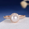 White Pearl Diamond Halo Half Eternity Engagement Ring 
