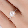 White Pearl Diamond Halo Half Eternity Engagement Ring 