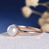  Solitaire Akoya minimalist White Pearl  Bezel Set Engagement Ring 