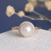 Akoya  Thin Simple Engagement Ring Rose Gold Halo Diamond