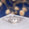 Pearl White Gold Engagement Ring Flower Unique Diamond Leave Vine