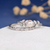  Pearl White Gold Diamond Leave Unique Vine  Engagement Ring Set 