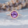 Rose Gold Engagement Ring Diamond Cathedral Setting Amethyst Ring 