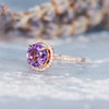 Rose Gold Engagement Ring Diamond Cathedral Setting Amethyst Ring 