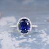 7*9mm Oval Lab Sapphire Diamond  Halo Claw Prongs Engagement Ring