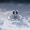 7*9mm Oval Lab Sapphire Diamond  Halo Claw Prongs Engagement Ring