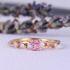 Pink Sapphire Flower Lucky Clover Vine Curved Half Eternity Engagement Ring