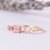 Pink Sapphire Flower Lucky Clover Vine Curved Half Eternity Engagement Ring