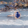 7*9mm Oval  Lab Sapphire Diamond Retro Engagement Ring 