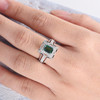 5*7 Emerald Cut Lab Emerald Retro Unique Split Shank Promise Ring 