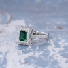 5*7 Emerald Cut Lab Emerald Retro Unique Split Shank Promise Ring 