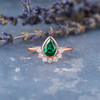 5*7mm Pear Cut Lab Emerald Cluster Natural Diamond Halo Bezel Set Promise Ring 