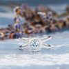 6mm Round Aquamarine Half Eternity Cross Diamond Halo Engagement Ring