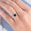 6mm Cushion Lab Sapphire Solitaire Diamond  Eternity Engagement Ring