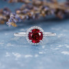 7mm Round Cut Lab Ruby Halo Thin BandEngagement Ring