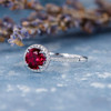 7mm Round Cut Lab Ruby Halo Thin BandEngagement Ring