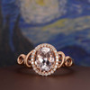 6*8mm Oval  Morganite Diamond Halo Antique Rose Gold Engagement Ring