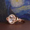 6*8mm Oval  Morganite Diamond Halo Antique Rose Gold Engagement Ring