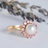 Pearl Engagement Ring Rose Gold Wedding Halo Pink Tourmaline