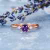  5mm Solitaire Amethyst Three Stones Engagement Ring Rose Gold