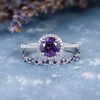 7mm Round Amethyst Engagement Ring February Birthstone 2pcs