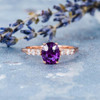 6*8mm Oval Cut Amethyst Ring Natural Diamond Anniversary Promise Gift For Her