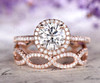 7mm Moissanite Ring Set Rose Gold Diamond Matching Wedding Band