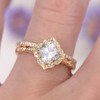 6.5mm Cushion Cut Moissanite Ring Set 14k Yellow Gold  Diamond Ring