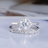 7mm Cushion Cut Moissanite Engagement Ring Set White Gold Diamond Band