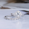 7mm Cushion Cut Moissanite Engagement Ring Set White Gold Diamond Band