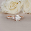 6.5mm Moissanite Engagement Rose Gold Ring Diamond SideStone Ring