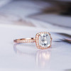 Cushion Cut Moissanite Engagement Ring Rose Gold Halo Diamond Ring Band