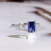 Emerald Cut Lab Sapphire Engagement Ring White Gold Baguette Cut Three Stone Ring