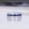 Princess Cut Sapphire Wedding Band Men White Gold Diamond Half Eternity Band