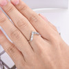 Chevron White Sapphire Wedding Band Women Princess Cut White Gold V Shaped Ring