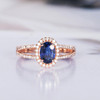 Oval Cut Lab Sapphire Engagement Ring Rose Gold Half Eternity Diamond Ring