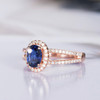 Oval Cut Lab Sapphire Engagement Ring Rose Gold Half Eternity Diamond Ring