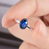 Blue Sapphire Engagement Ring Oval Cut White Gold Bridal Ring