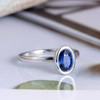 Blue Sapphire Engagement Ring Oval Cut White Gold Bridal Ring