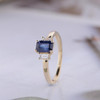 Baguette Cut Natural Sapphire Engagement Ring Yellow Gold Diamond Ring