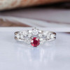 Ruby Bridal Set White Gold September Birthstone Diamond Ring Set