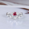 Ruby Bridal Set White Gold September Birthstone Diamond Ring Set