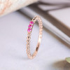 Natural Ruby Wedding Band Rose Gold Beaded Promise Ring Band